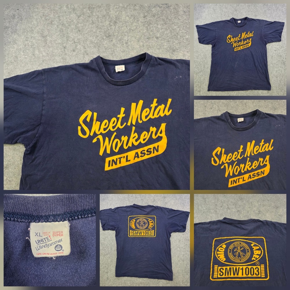 Vintage Sheet Metal Workers Unite Windjammer‎ T Shirt Mens XL Blue Union SMW1003